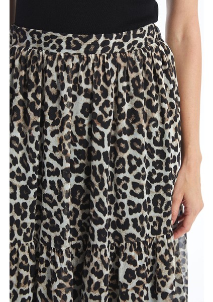 Yeni Sezon Beli Lastikli Leopar Desenli Kadın Etek modelleri