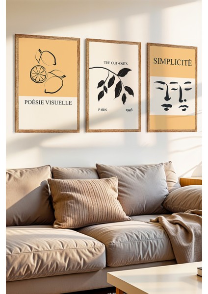 3 Parça Görsel Şiir Temal Ahşap Çerçeve Görünümlü Mdf Tablo Seti