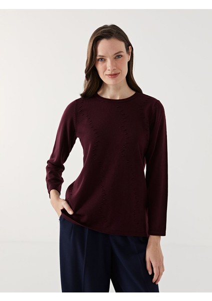 Yeni Sezon Bisiklet Yaka Kendinden Desenli Kadın Triko Kazak