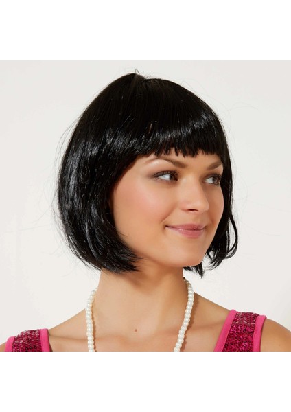 Siyah Renk Parti Peruğu Küt Saç