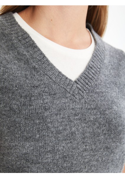 Yeni Sezon Kadın V Yaka Düz Triko Süveter modelleri