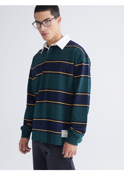 Yeni Sezon Polo Yaka Çizgili Erkek Sweatshirt