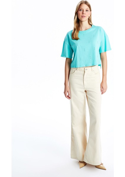 Yeni Sezon Bisiklet Yaka Taşlı Kadın Crop fiyatları