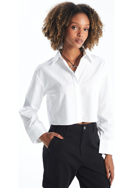 Yeni Sezon Düz Uzun Kollu Crop Kadın Gömlek