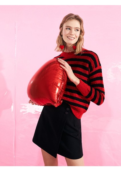 Yeni Sezon Bisiklet Yaka Çizgili Uzun Kollu Kadın Triko Kazak