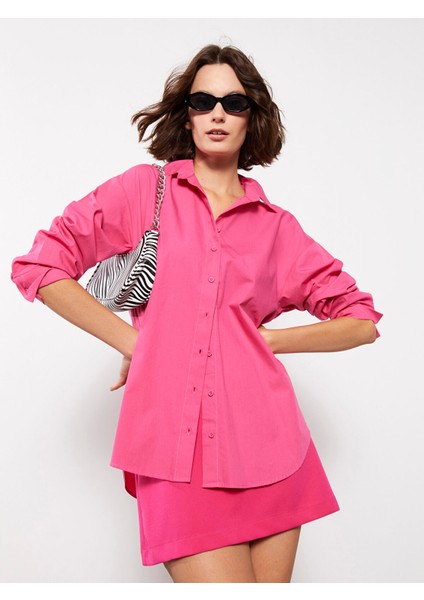 Yeni Sezon Önden Düğme Kapamalı Düz Uzun Kollu Poplin Kadın Gömlek fiyatları