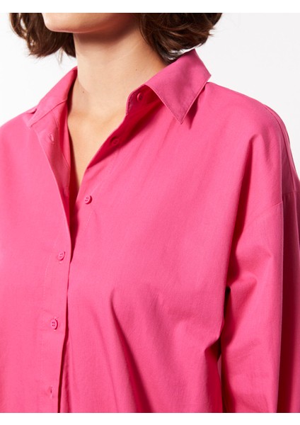 Yeni Sezon Önden Düğme Kapamalı Düz Uzun Kollu Poplin Kadın Gömlek fırsatları