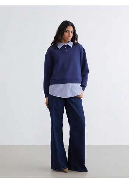 Yeni Sezon Gömlek Yaka Çizgili Kadın Kalın Sweatshirt Tunik fiyatları