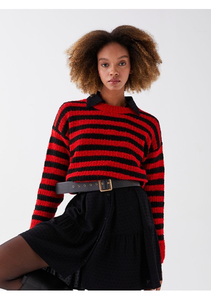 Yeni Sezon Bisiklet Yaka Çizgili Uzun Kollu Kadın Triko Kazak fiyatları