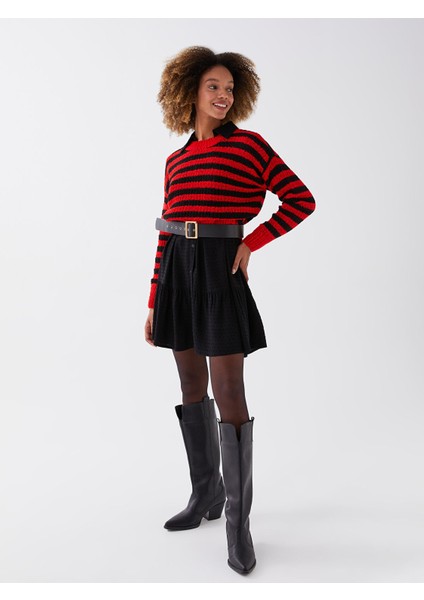 Yeni Sezon Bisiklet Yaka Çizgili Uzun Kollu Kadın Triko Kazak modelleri