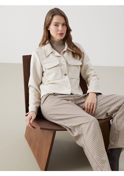 Yeni Sezon Gömlek Yaka Kadın Süet Görünümlü Ceket