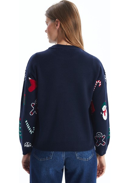 Yeni Sezon Bisiklet Yaka Yılbaşı Temalı Kadın Triko Kazak fırsatları