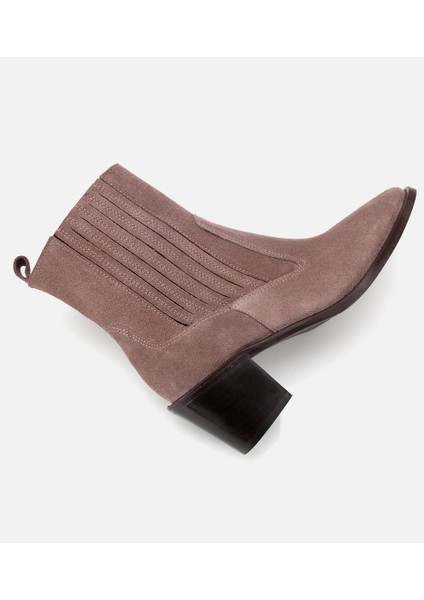 01BOH313130A450 KADIN Süet Deri Vizon Sivri Burunlu Lastik Detaylı Topuklu Bot