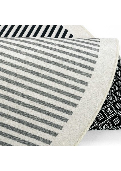 Pratico Gri Yuvarlak Halı Dijital Baskı Geometrik Desen Yumuşak Kaymaz Taban Yıkanan Mutfak Halısı