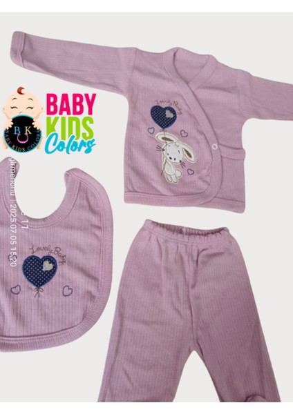 Fitilli Kumaşa Kalpli Tavşan Baskılı Poşette 5'li Set