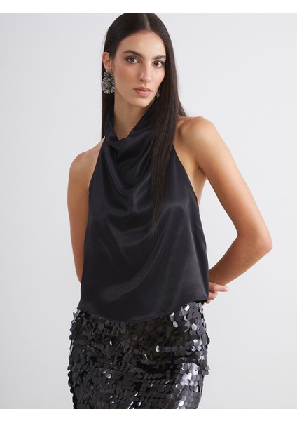 Yeni Sezon Halter Yaka Saten Bluz