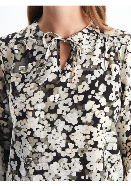 Yeni Sezon Bağlamalı Yaka Desenli Uzun Kollu Kadın Bluz modelleri