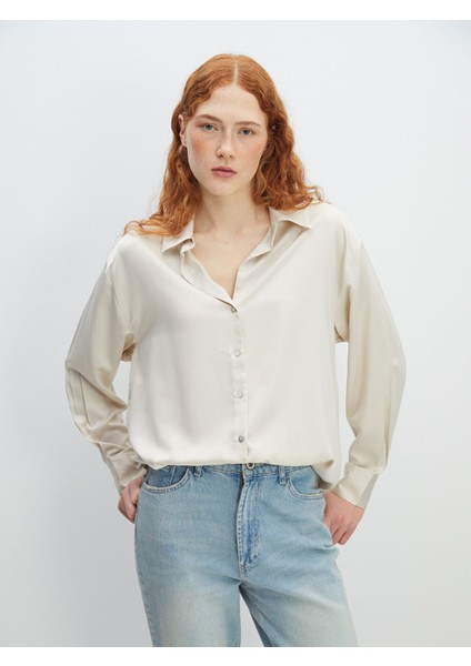 Yeni Sezon Oversize Saten Kadın Gömlek