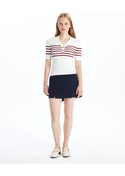 Yeni Sezon Polo Yaka Çizgili Kadın Triko Kazak fiyatları