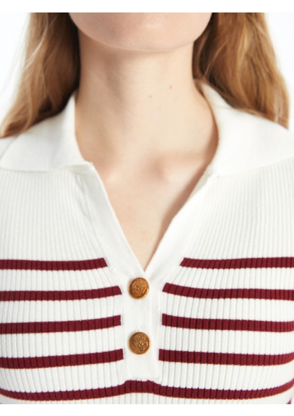 Yeni Sezon Polo Yaka Çizgili Kadın Triko Kazak modelleri