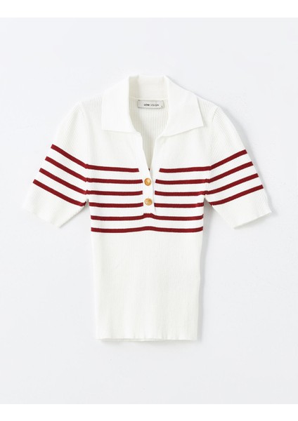 Yeni Sezon Polo Yaka Çizgili Kadın Triko Kazak indirimleri