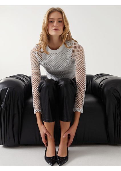 Yeni Sezon Bisiklet Yaka Ajurlu Kadın Bluz