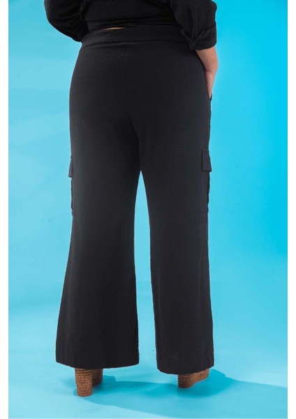 Kadın Büyük Beden Kargo Cepli Bol Siyah Pantolon fiyatları