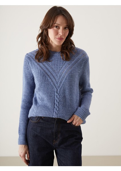 Yeni Sezon Bisiklet Yaka Ajurlu Kadın Triko Kazak