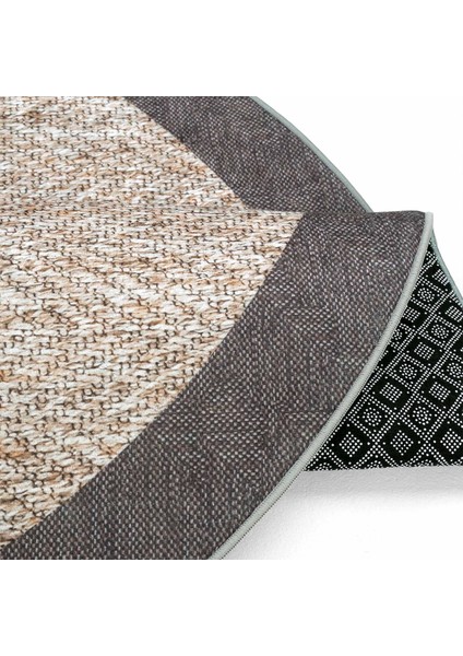 Pratico Bej Yuvarlak Mutfak Halısı Dijital Baskı Sisal Görünümlü Kaymaz Yıkanabilir Mutfak Paspası