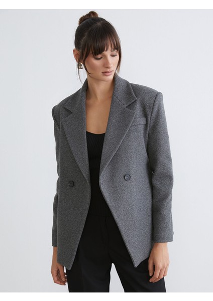 Yeni Sezon Kruvaze Yaka Kadın Kaşe Blazer Ceket