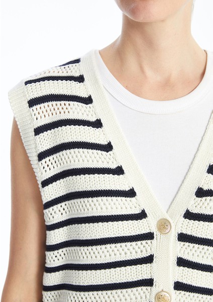 Yeni Sezon V Yaka Çizgili Kadın Triko Süveter modelleri