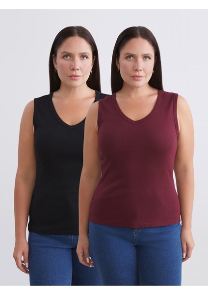 Yeni Sezon Büyük Beden V Yaka Kadın Atlet 2'li