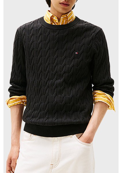 Pamuklu Relaxed Fit Örgülü Bisiklet Yaka Kazak Erkek Kazak MW0MW33132 Bds