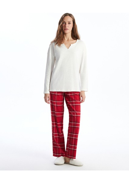 Yeni Sezon Beli Lastikli Ekose Kadın Pijama Altı