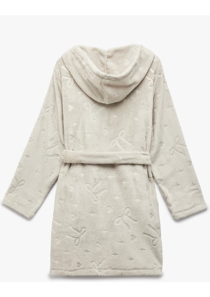Uzun Kollu Fiyonk Detaylı Kapüşonlu Kemerli Peluş Sabahlık fiyatları