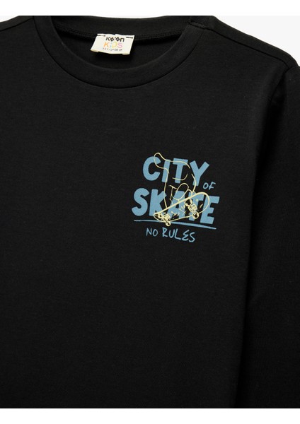 Baskılı Uzun Kollu Bisiklet Yaka Pamuklu Tişört modelleri