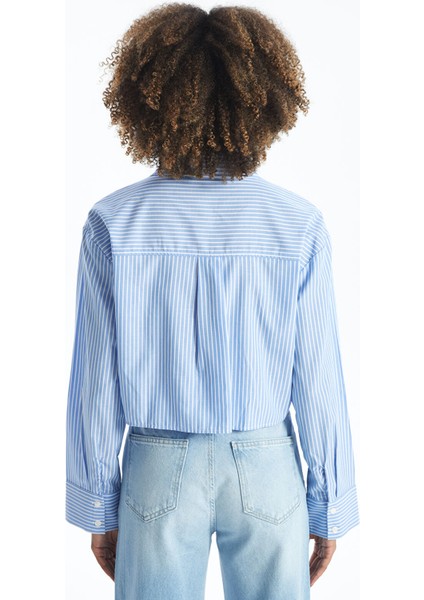 Yeni Sezon Çizgili Uzun Kollu Crop Kadın Gömlek fırsatları