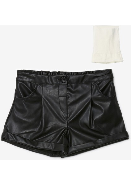 Yeni Sezon Beli Lastikli Kız Bebek Şort ve Külotlu Çorap 2'li Takım