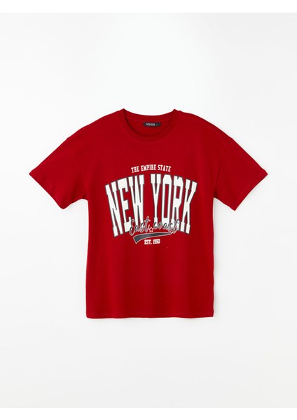 Yeni Sezon Bisiklet Yaka Baskılı Kısa Kollu Kadın Tişört indirimleri