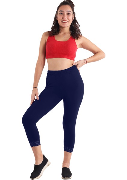 Kadın Dantelli Lacivert Renk Kapri (Büyük Beden Seçeneğiyle)