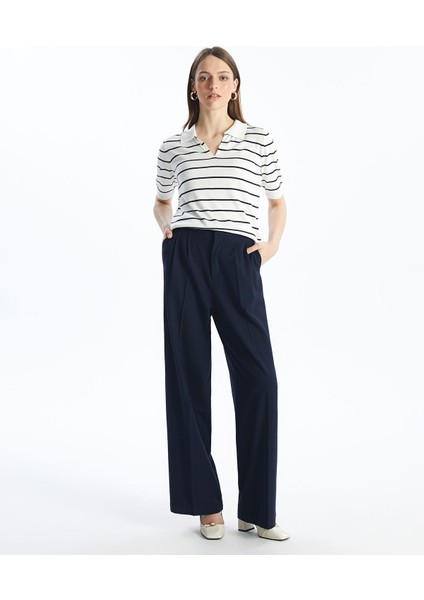 Yeni Sezon Polo Yaka Çizgili Kısa Kollu Kadın Triko Kazak fiyatları