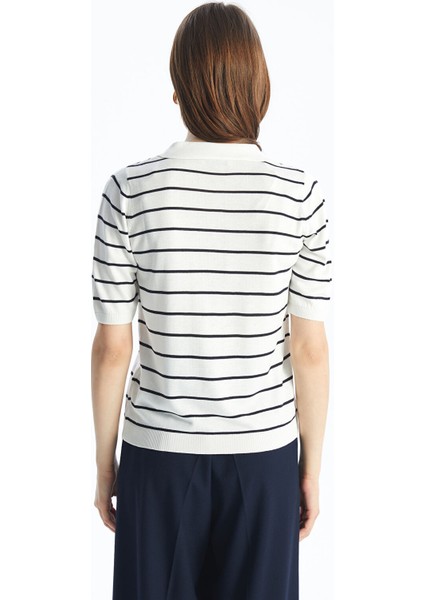 Yeni Sezon Polo Yaka Çizgili Kısa Kollu Kadın Triko Kazak indirimleri