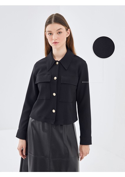 Yeni Sezon Gömlek Yaka Dokulu Kadın Ceket