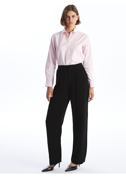 Yeni Sezon Loose Fit Düz Keten Karışımlı Kadın Pantolon