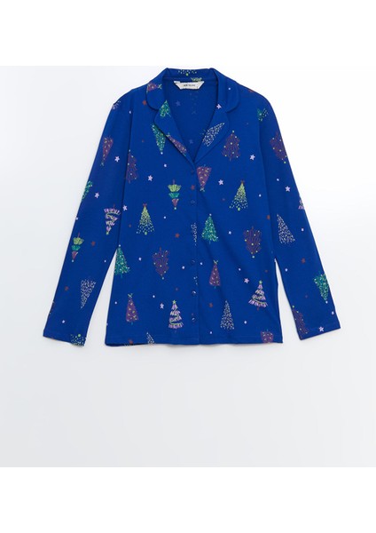 Yeni Sezon Gömlek Yaka Yılbaşı Temalı Kadın Pijama Üst