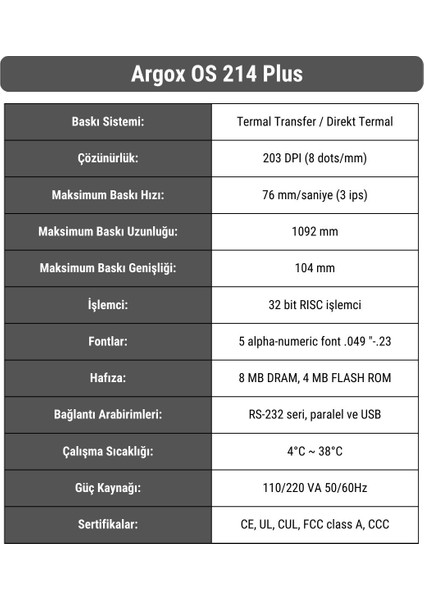 Argox Os 214 Plus | Hızlı & Ergonomik Barkod Yazıcı | Uzaktan Destek ve Kurulum