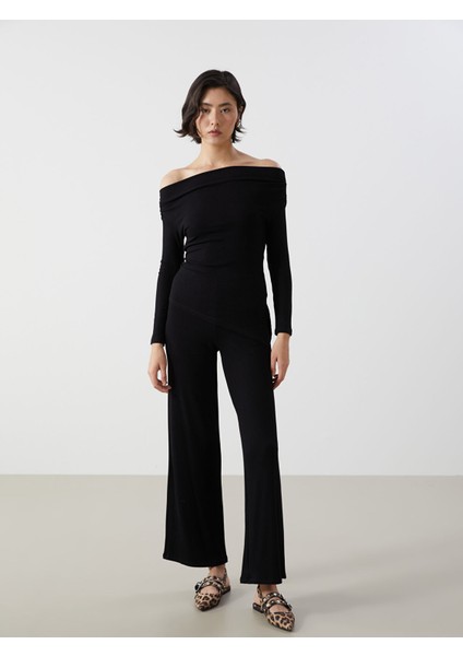 Yeni Sezon Beli Lastikli Dokulu Kadın Pantolon