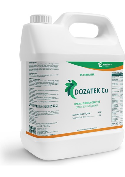 Ec Fertilizer Bakırlı Gübre Çözeltisi Bitki Gelişimi & Verim Artırıcı 5 Litre