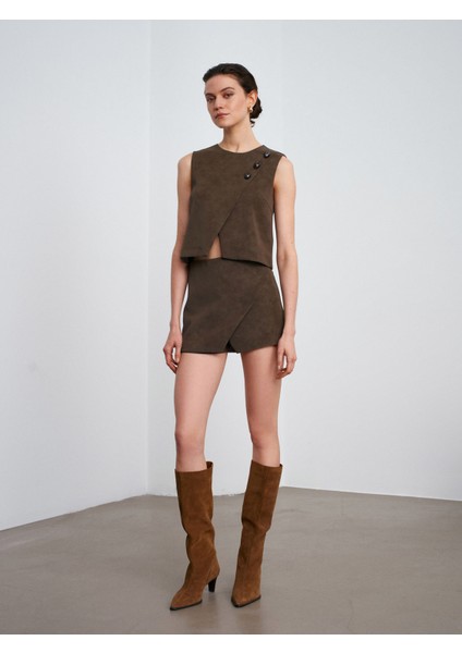 81067 Asimetrik Şort Etek-Haki fiyatları