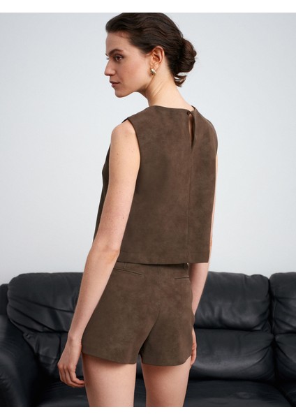 81067 Asimetrik Şort Etek-Haki indirimleri